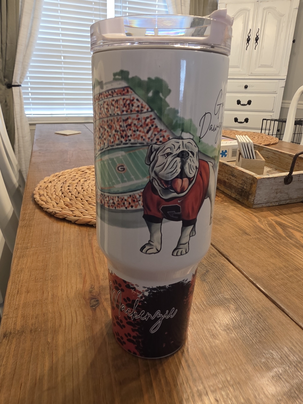 White Bulldog Stadium Travel Tumbler - Personalized (Mackenzie)